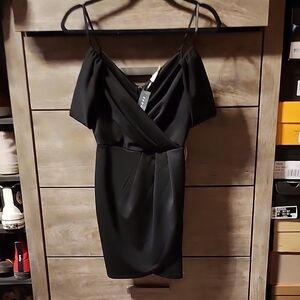 Black Sheath Mini Dress with Flutter Cap Sleeves